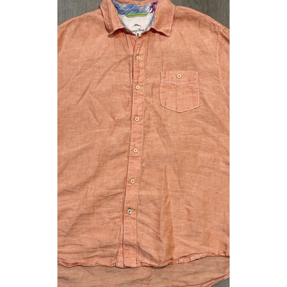 Tommy Bahama Relax Button Down Shirt Men L Orange Short Sleeve Lightweight - Picture 3 of 10
